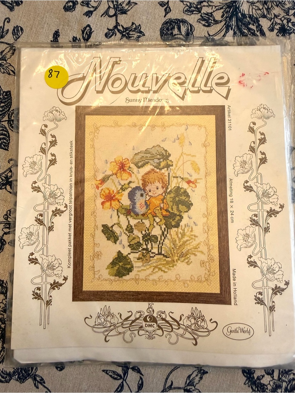 Nouvelle Sunny Meadows Cross Stitch Kit DMC Vintage Made In Holland Fairy Floral